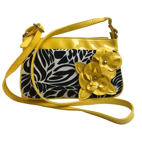 NICOLE by Nicole Miller Yellow Patent Leather & Zebra Print Crossbody Bag - Picture 1 of 16
